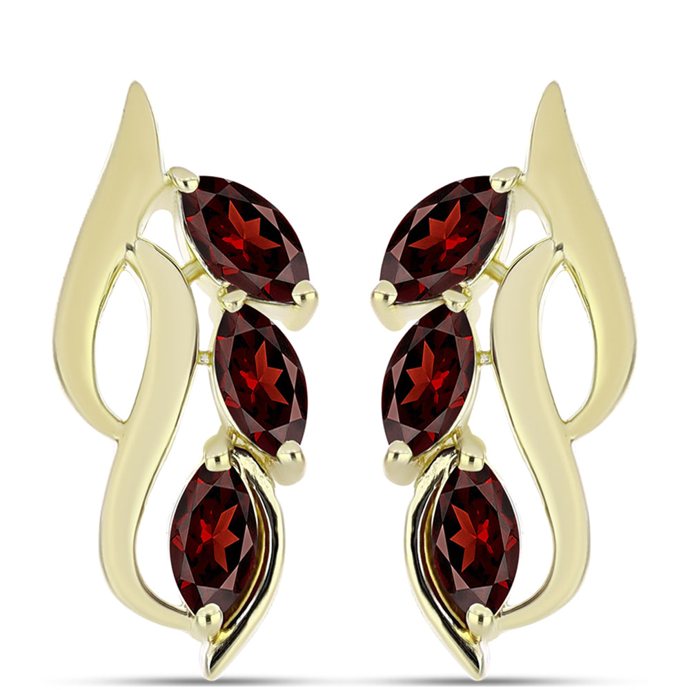 Brincos de Prata com Banho de Ouro com Granada de Barton