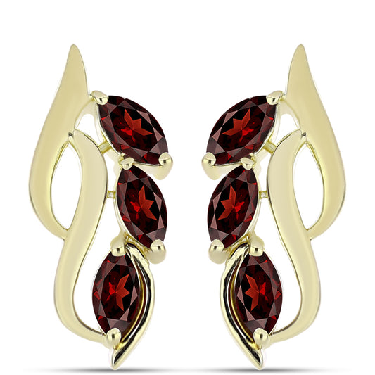 Brincos de Prata com Banho de Ouro com Granada de Barton