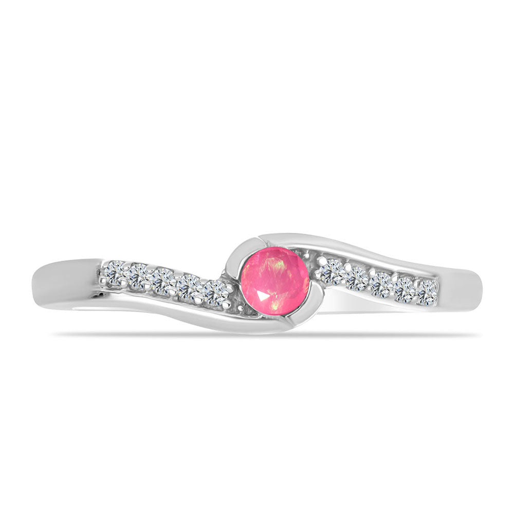 Anel de Prata com Opala Rosa de Lega Dembi e Topázio Branco