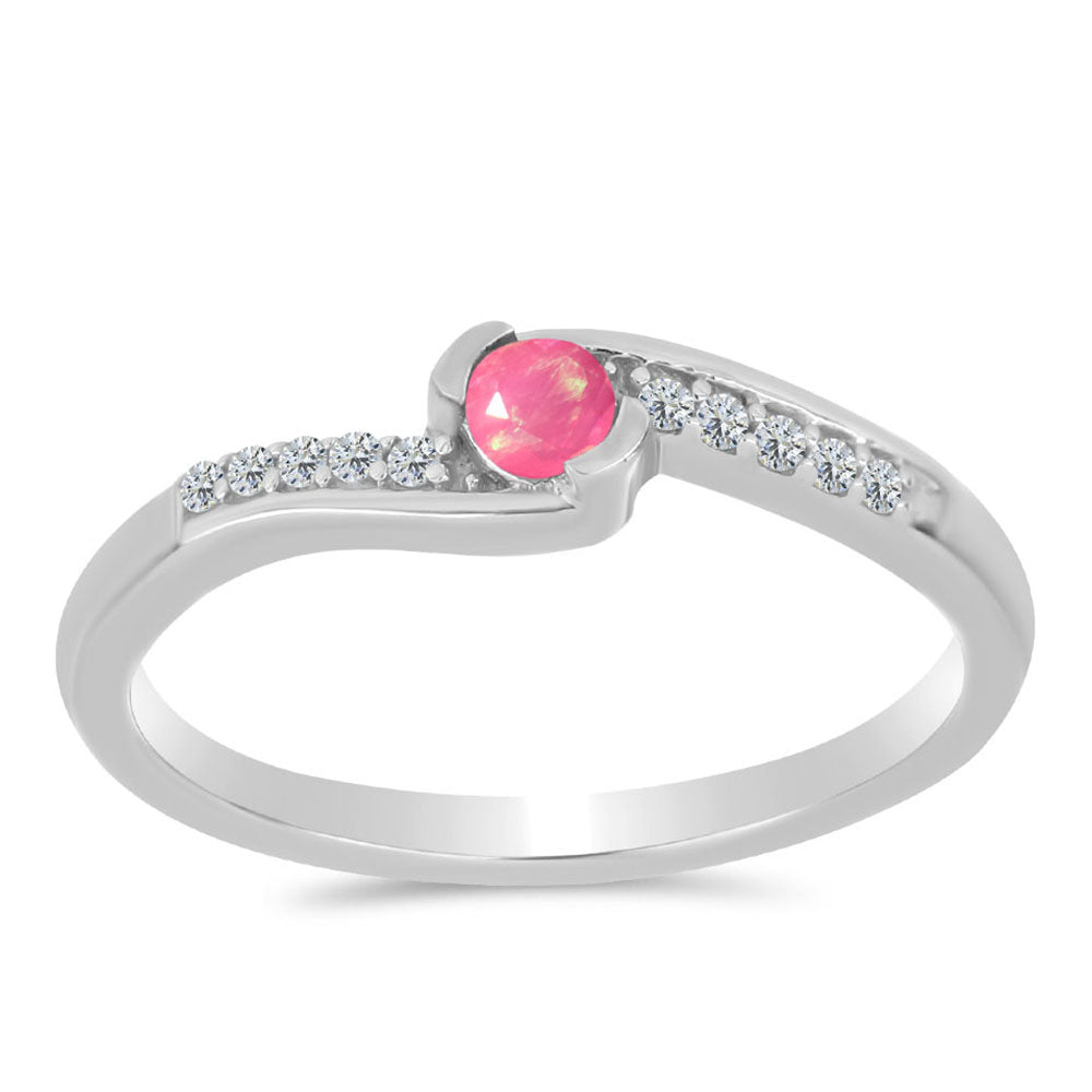 Anel de Prata com Opala Rosa de Lega Dembi e Topázio Branco