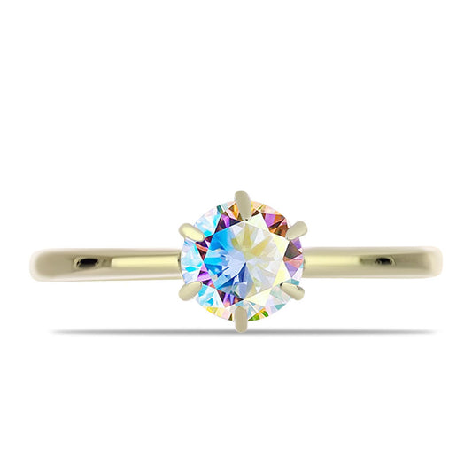 Anel de Prata com Banho de Ouro com Moissanite efeito gelo