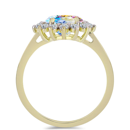 Anel de Prata com Banho de Ouro com Moissanite efeito gelo e Topázio Branco
