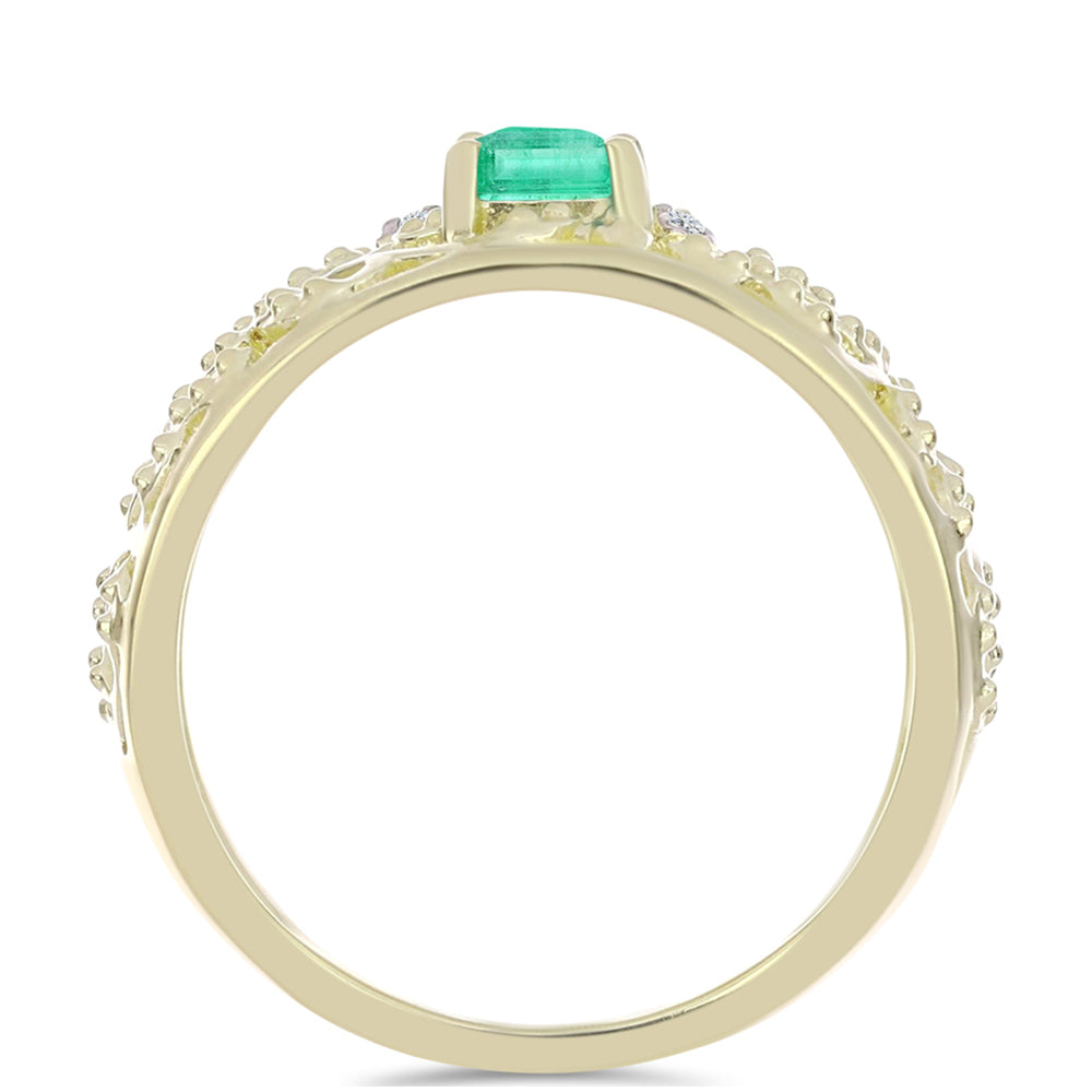 Anel de Prata com Banho de Ouro com Esmeralda da Colômbia e Diamante Branco  Contraste: Cabeca de Veado (800) 2 