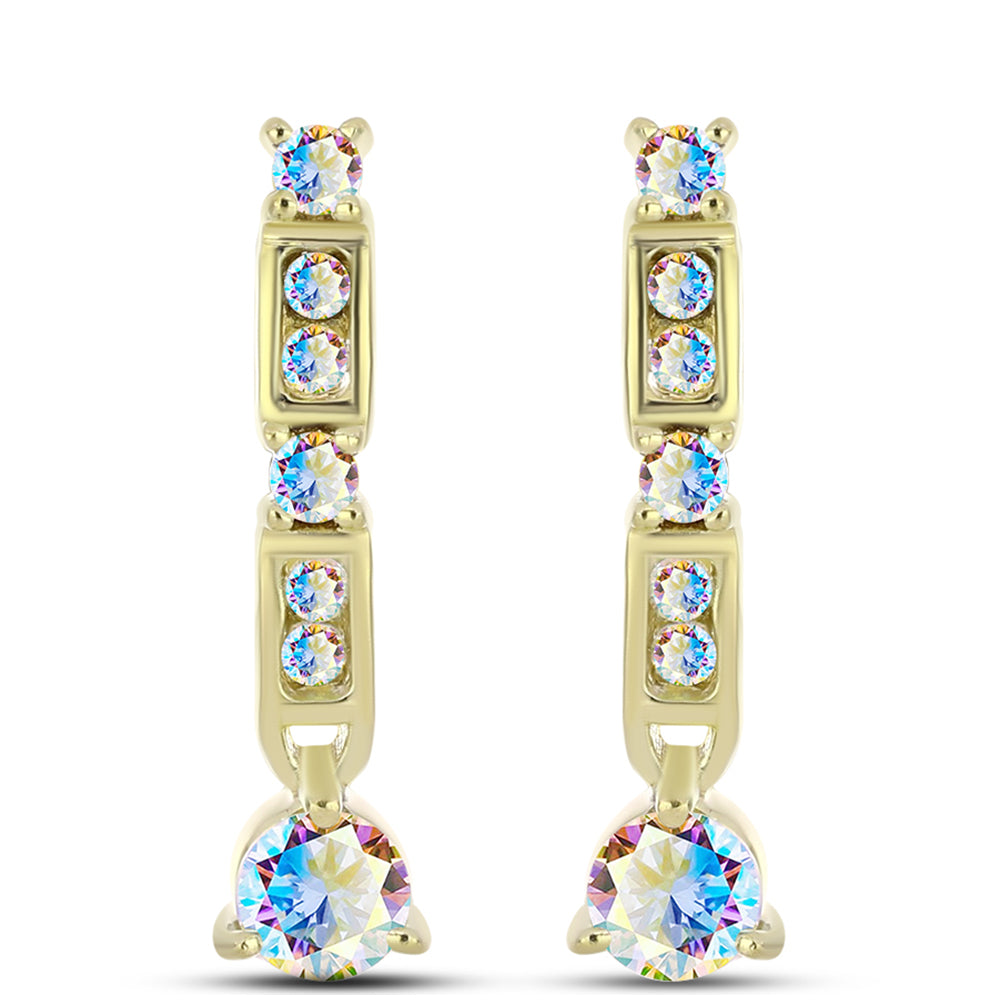 Brincos de Prata com Banho de Ouro com Moissanite efeito gelo 1 