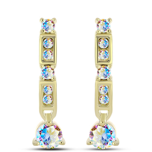 Brincos de Prata com Banho de Ouro com Moissanite efeito gelo