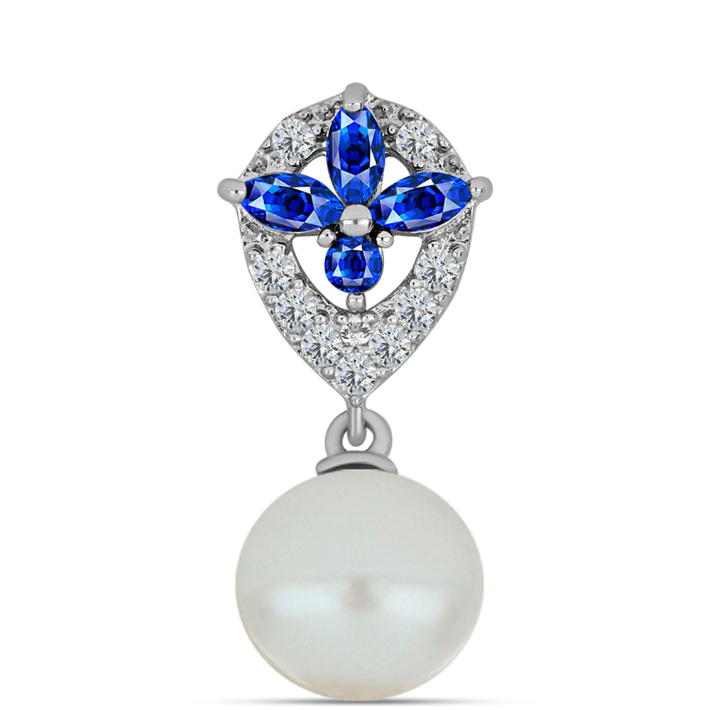 Pendente de Prata com Safira Azul Australiana e Pérola de Água Doce Branca