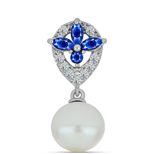 Pendente de Prata com Safira Azul Australiana e Pérola de Água Doce Branca
