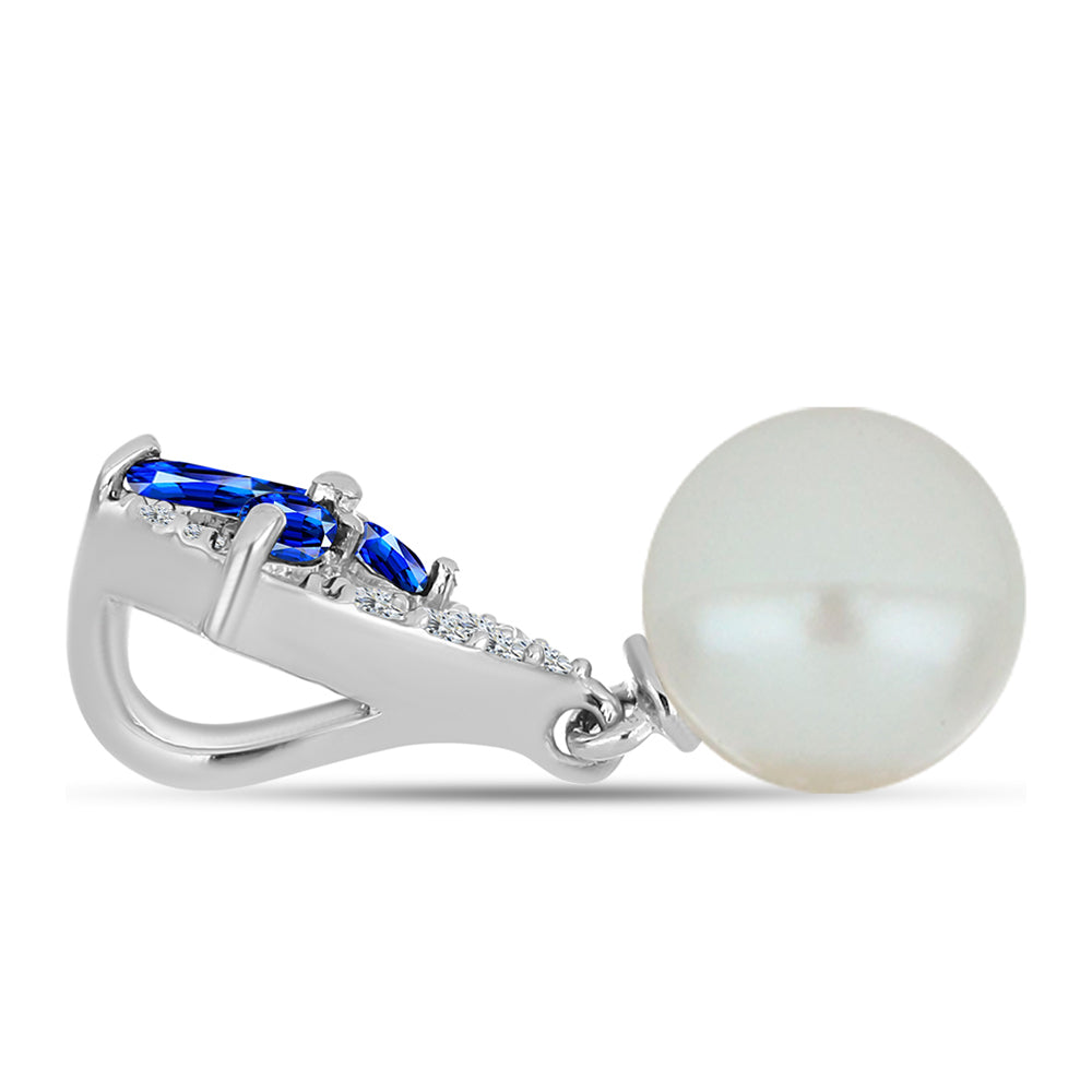 Pendente de Prata com Safira Azul Australiana e Pérola de Água Doce Branca 2 