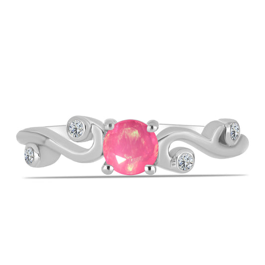 Anel de Prata com Opala Rosa de Lega Dembi e Topázio Branco