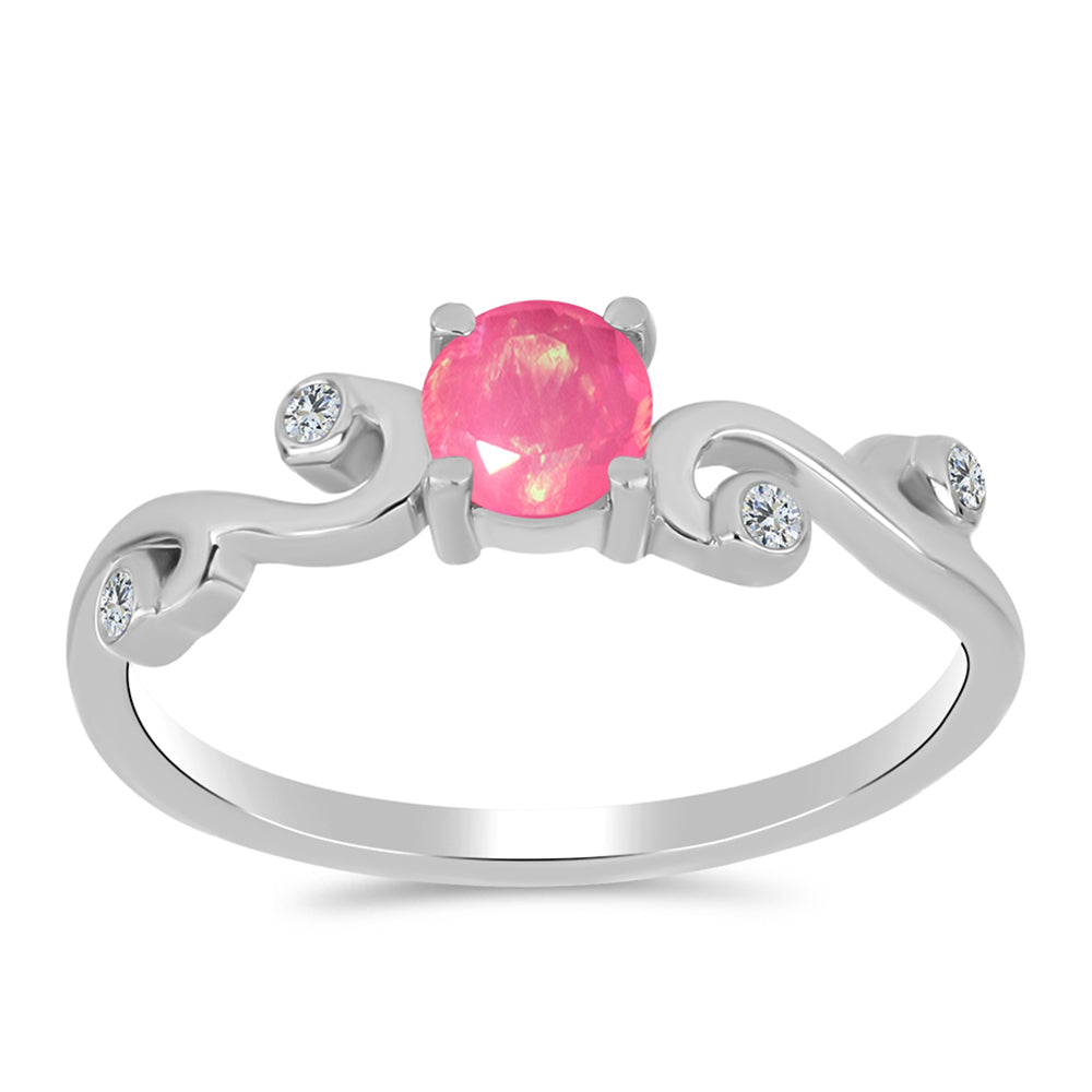 Anel de Prata com Opala Rosa de Lega Dembi e Topázio Branco