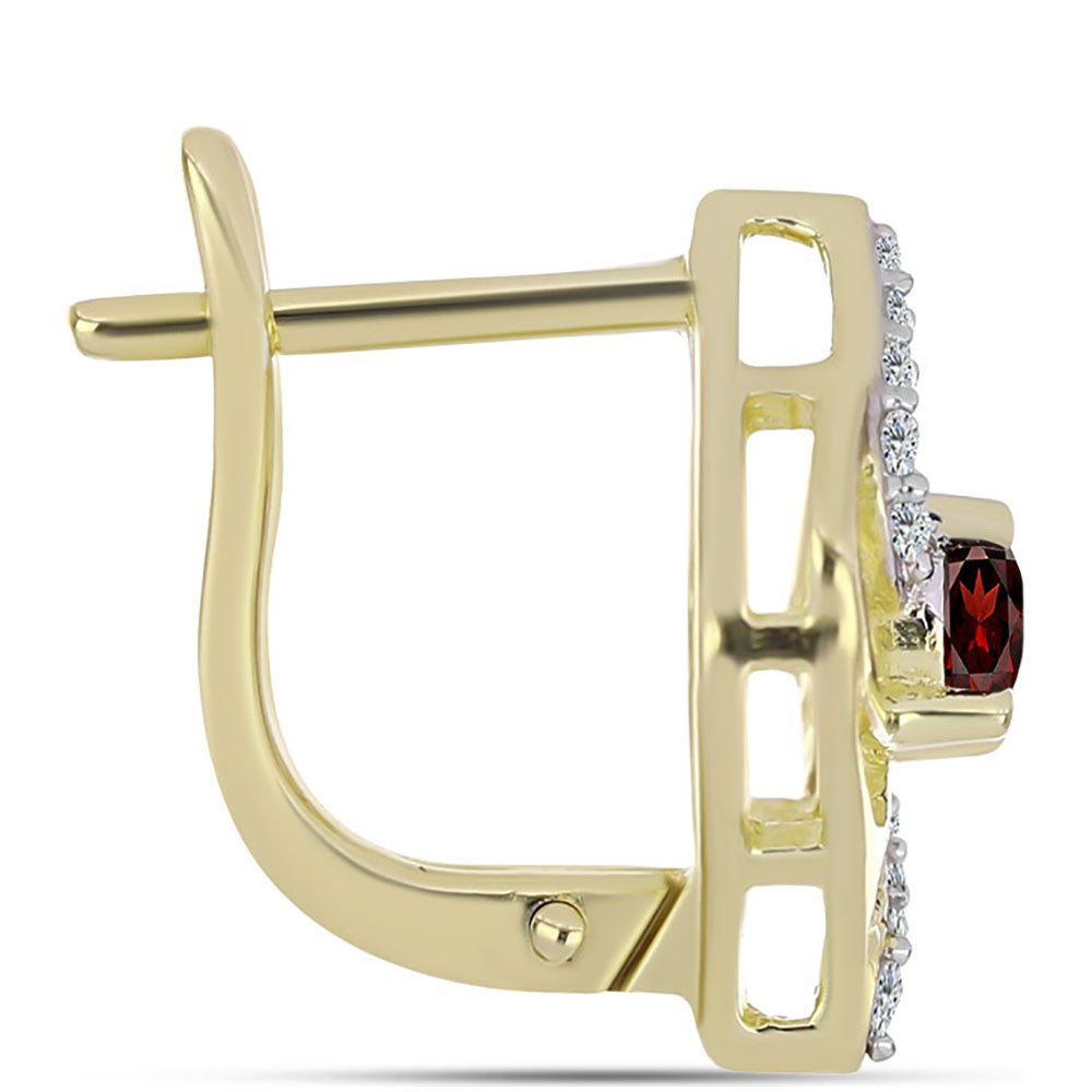 Brincos de Prata com Banho de Ouro com Granada de Barton e Topázio Branco 2 