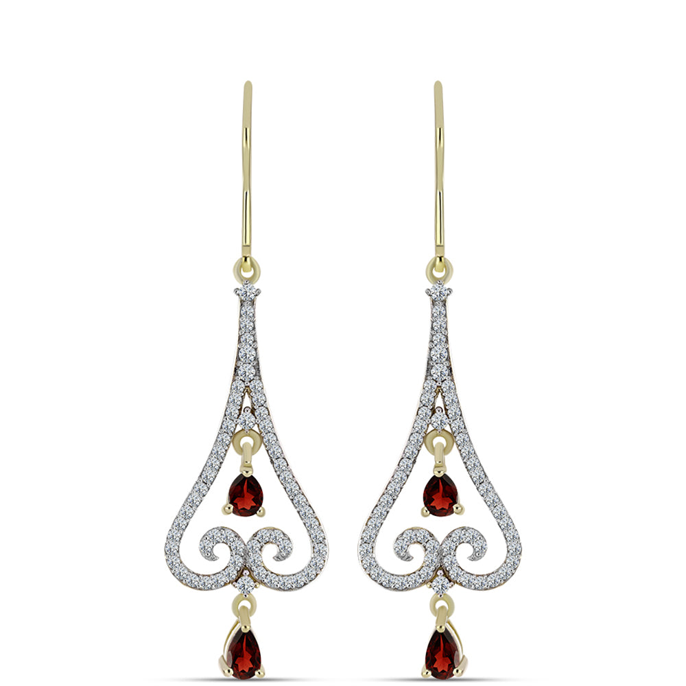 Brincos de Prata com Banho de Ouro com Granada de Barton e Topázio Branco