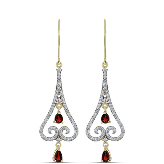 Brincos de Prata com Banho de Ouro com Granada de Barton e Topázio Branco