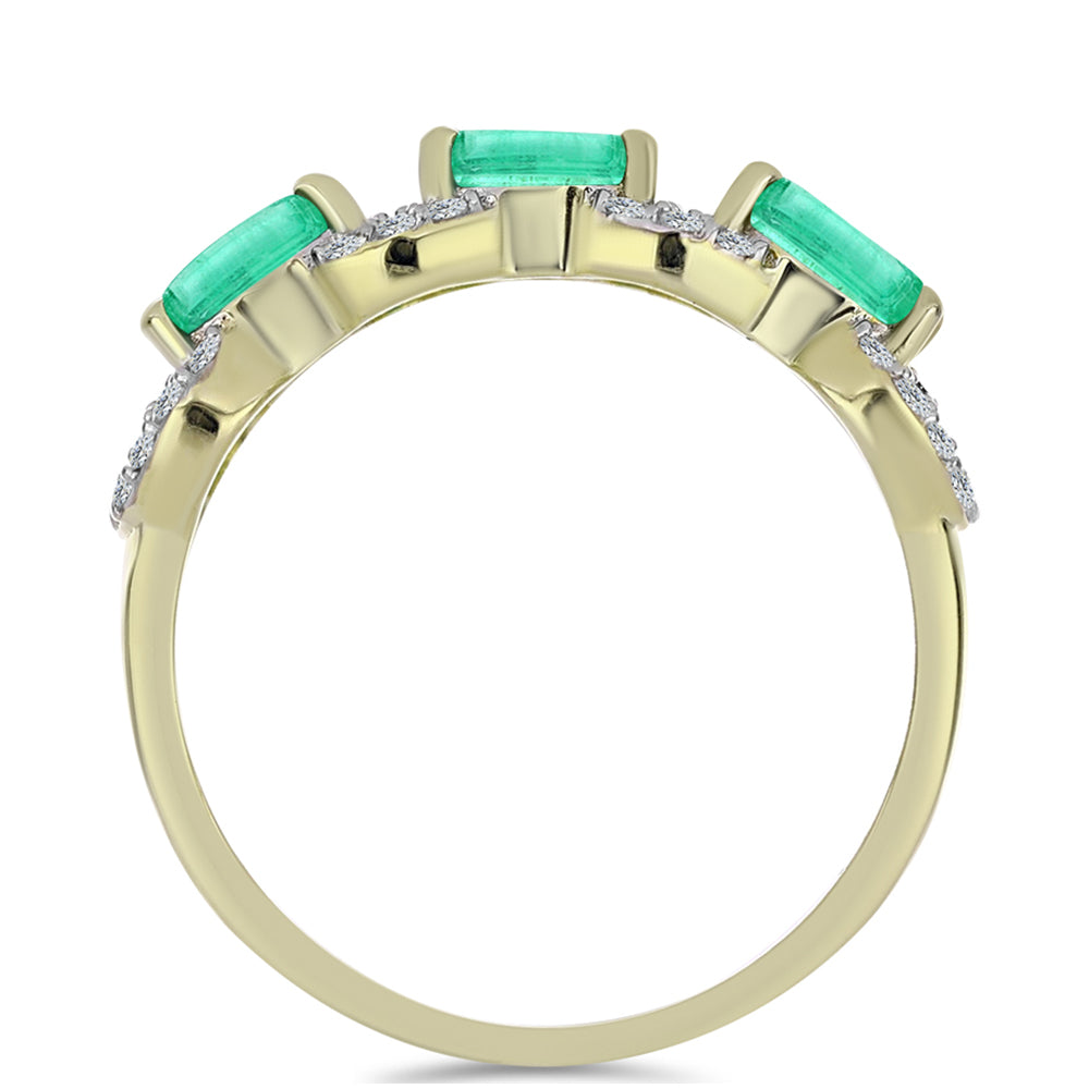 Anel de Prata com Banho de Ouro com Esmeralda da Colômbia e Diamante Branco 2 