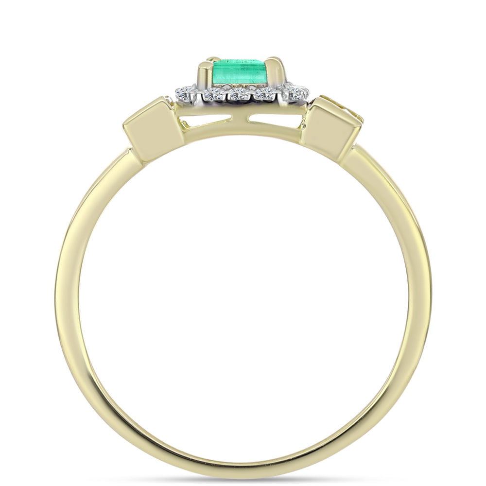 Anel de Prata com Banho de Ouro com Esmeralda da Colômbia e Diamante Branco