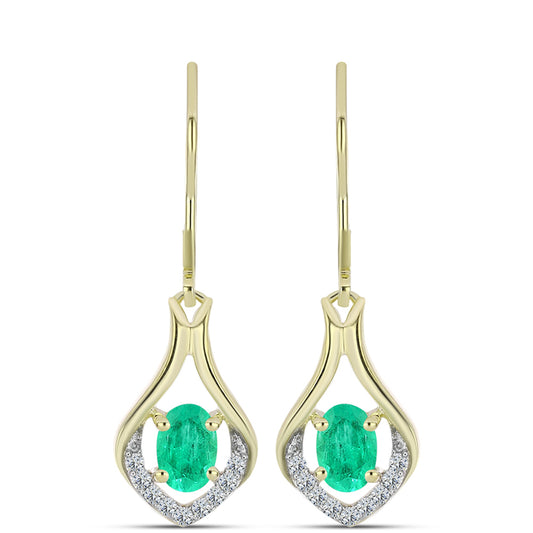 Brincos de Prata com Banho de Ouro com Esmeralda da Colômbia e Diamante Branco