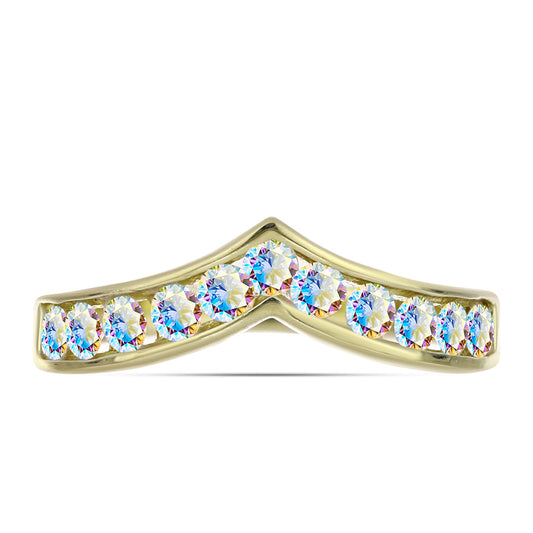 Anel de Prata com Banho de Ouro com Moissanite efeito gelo