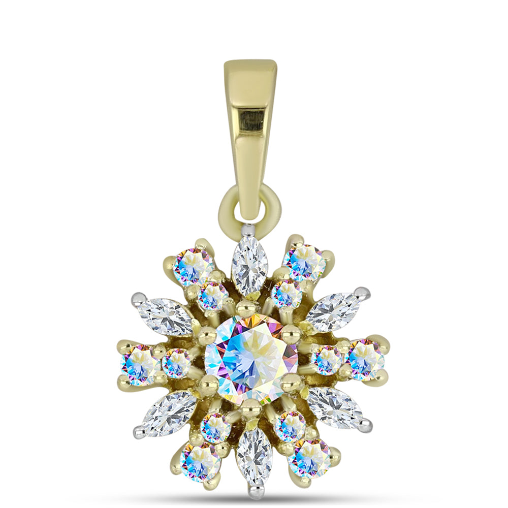 Pendente de Prata com Banho de Ouro com Moissanite efeito gelo e Zircão Branco 1 