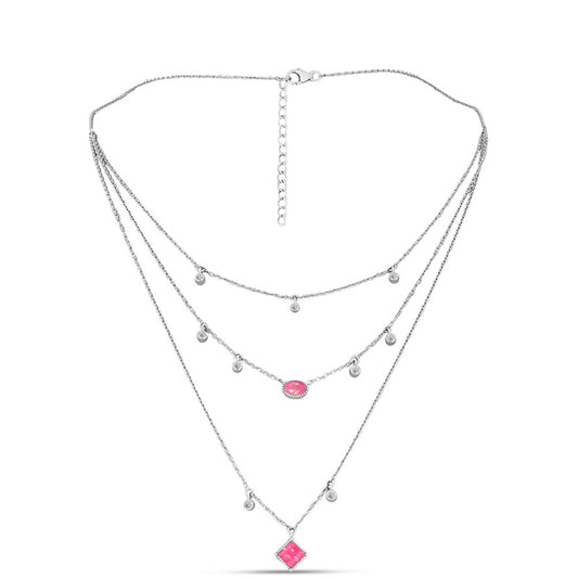 Colar de Prata com Opala Rosa de Lega Dembi e Topázio Branco  Contraste: Cabeca de Veado (800)