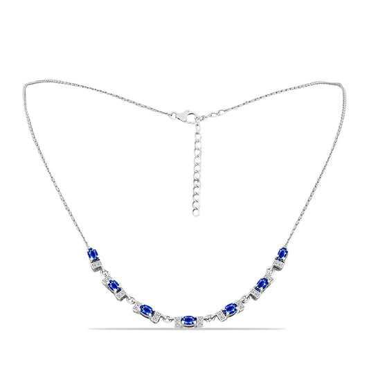 Colar de Prata com Safira Azul Australiana e Topázio Branco  Contraste: Cabeca de Veado (800)