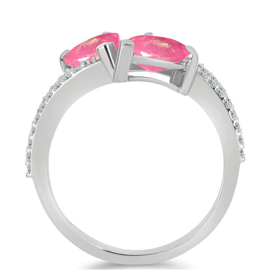 Anel de Prata com Opala Rosa de Lega Dembi e Topázio Branco