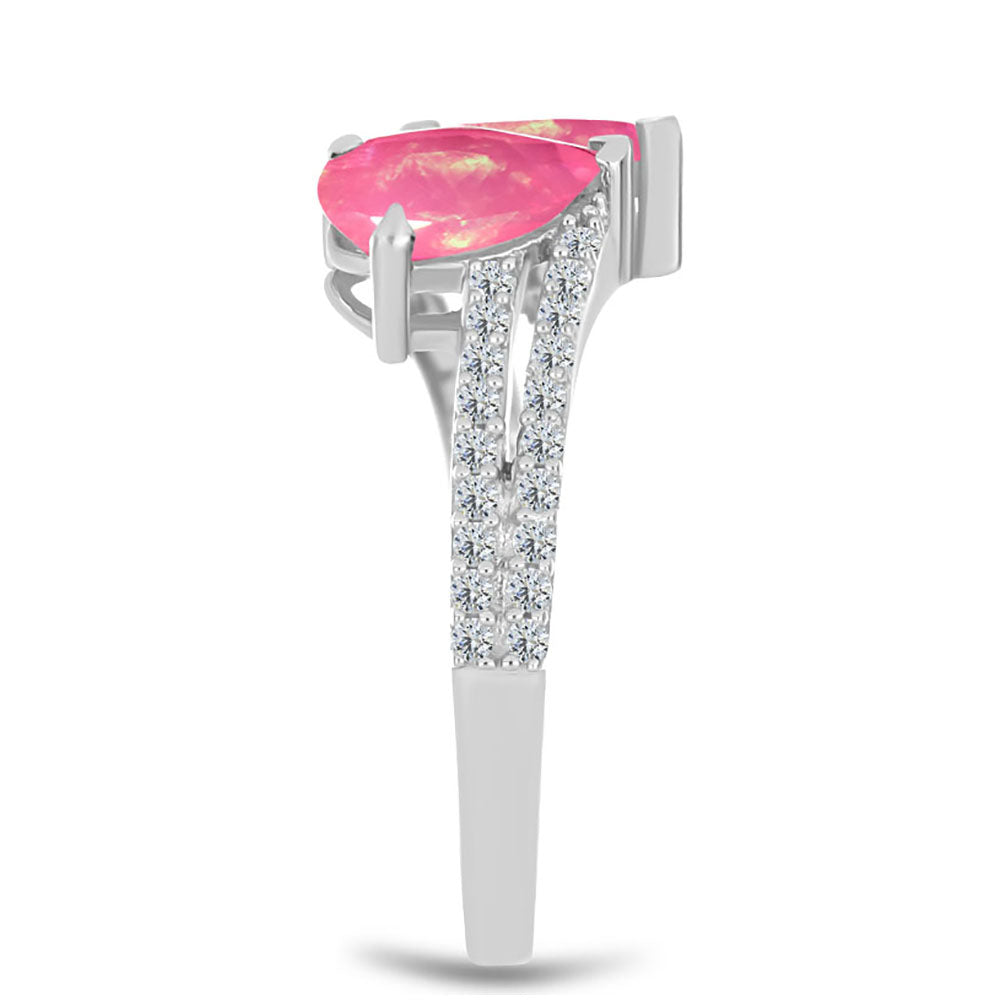 Anel de Prata com Opala Rosa de Lega Dembi e Topázio Branco 4 