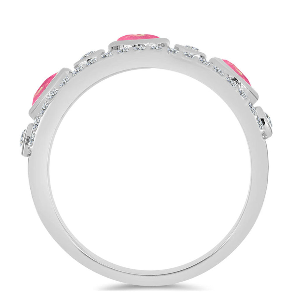 Anel de Prata com Opala Rosa de Lega Dembi e Topázio Branco  Contraste: Cabeca de Veado (800) 2 