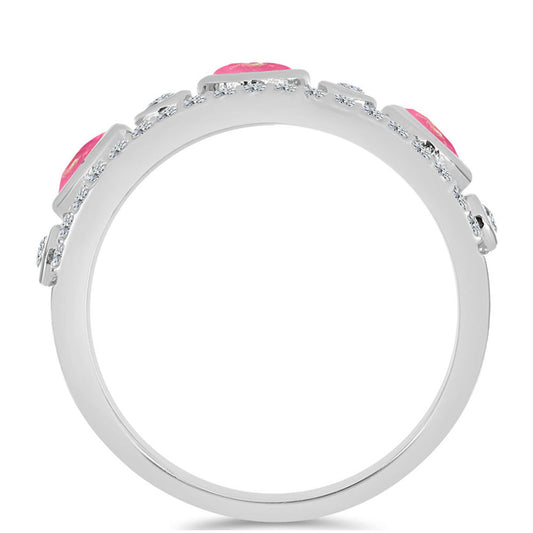 Anel de Prata com Opala Rosa de Lega Dembi e Topázio Branco  Contraste: Cabeca de Veado (800)