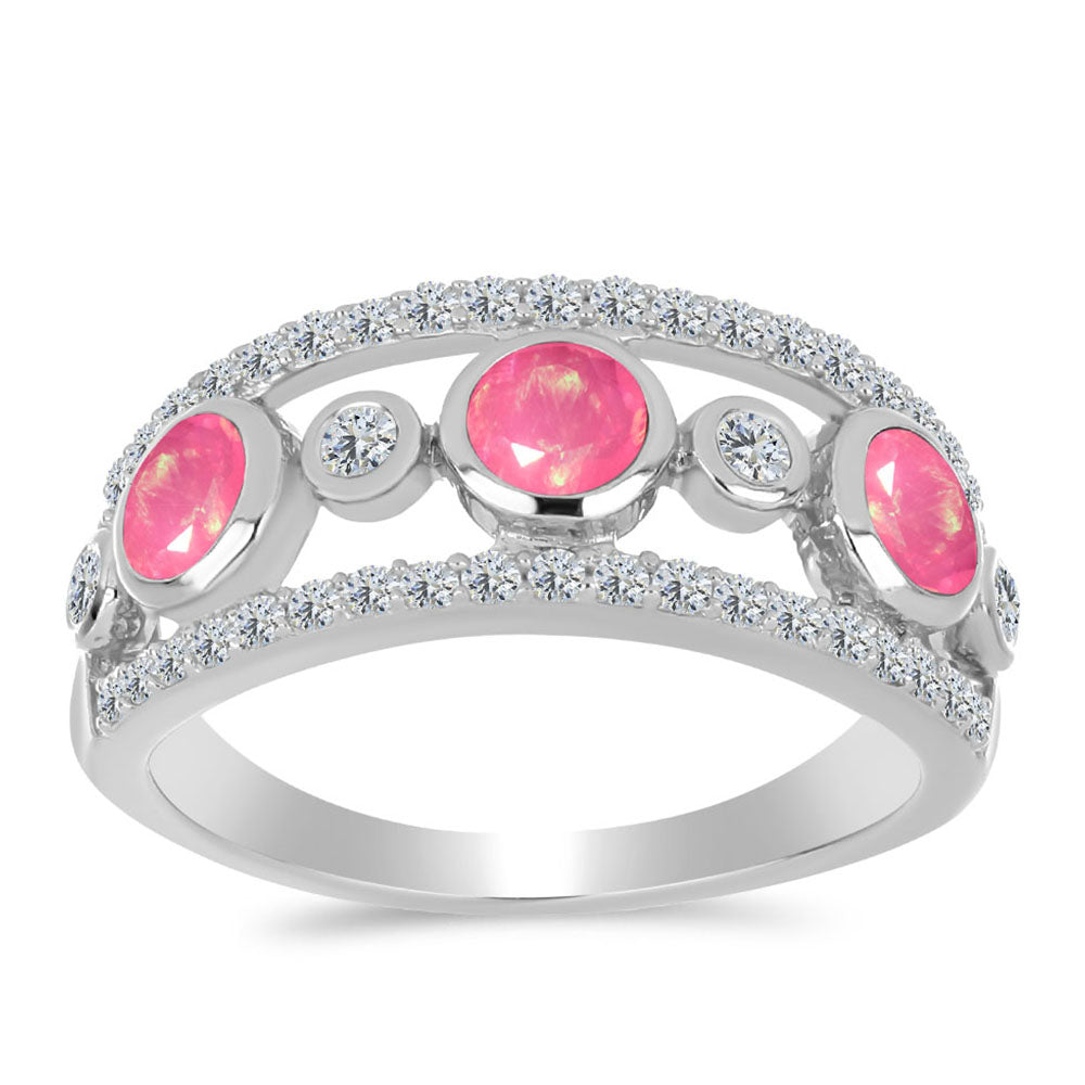 Anel de Prata com Opala Rosa de Lega Dembi e Topázio Branco  Contraste: Cabeca de Veado (800) 3 