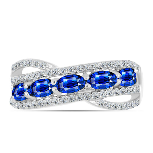 Anel de Prata com Safira Azul Australiana e Topázio Branco  Contraste: Cabeca de Veado (800)