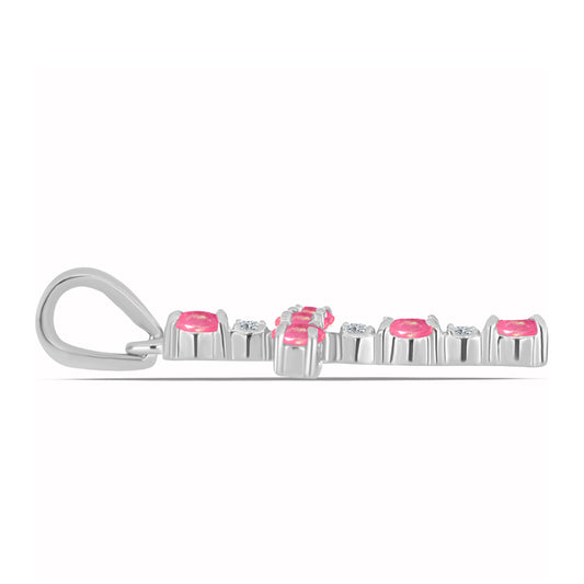 Cruz Pendente de Prata com Opala Rosa de Lega Dembi e Topázio Branco