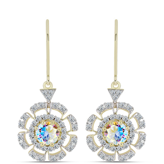 Brincos de Prata com Banho de Ouro com Moissanite efeito gelo e Topázio Branco