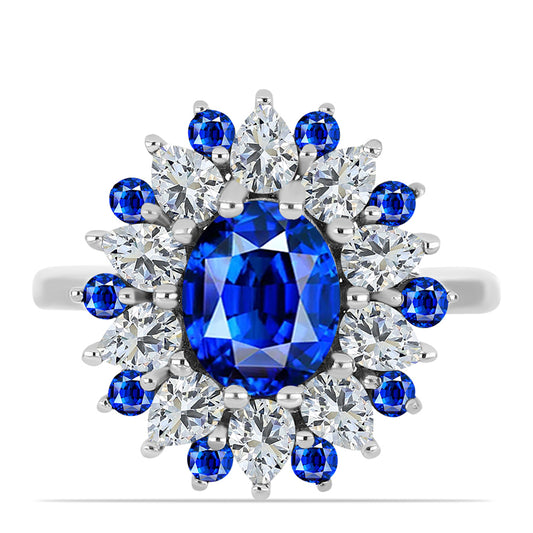 Anel de Prata com Safira Azul Australiana e Topázio Branco  Contraste: Cabeca de Veado (800)