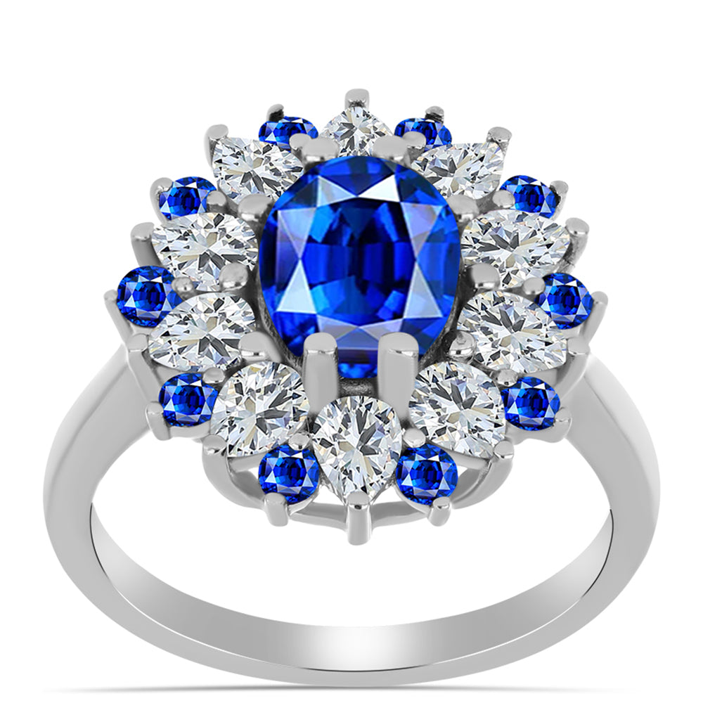 Anel de Prata com Safira Azul Australiana e Topázio Branco  Contraste: Cabeca de Veado (800)