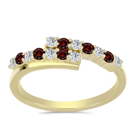 Anel de Prata com Banho de Ouro com Granada de Barton e Topázio Branco