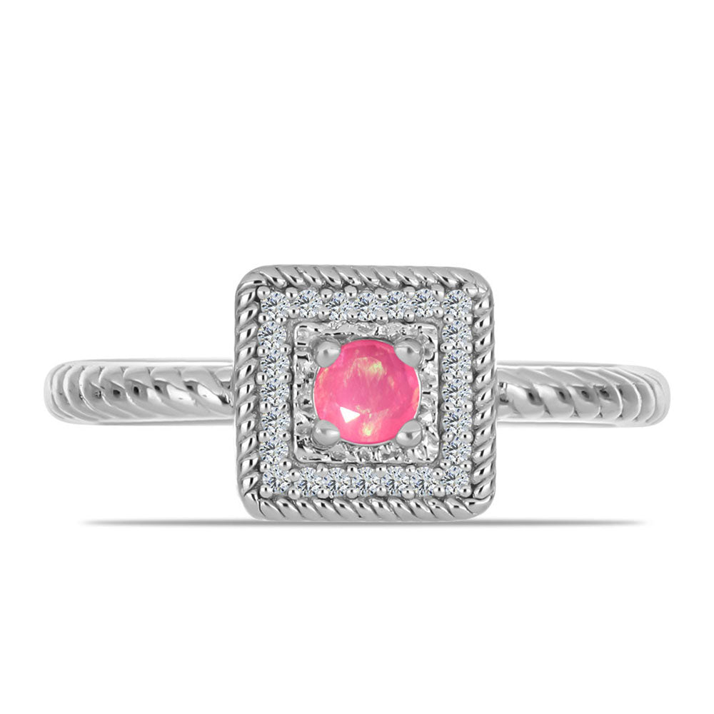 Anel de Prata com Opala Rosa de Lega Dembi e Topázio Branco