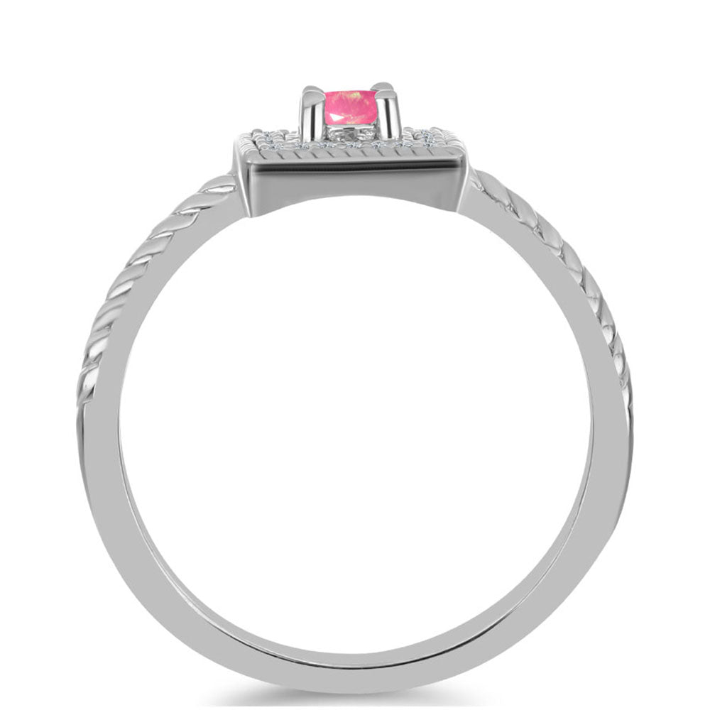 Anel de Prata com Opala Rosa de Lega Dembi e Topázio Branco