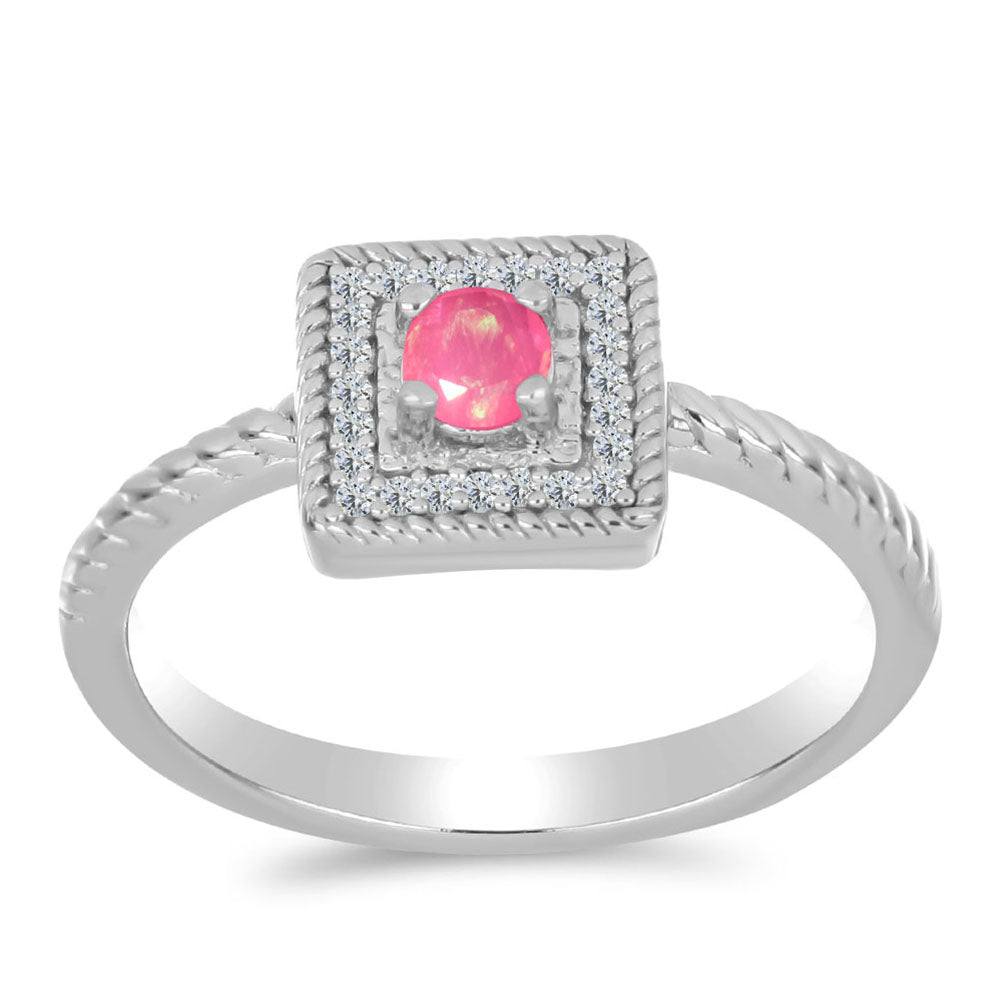 Anel de Prata com Opala Rosa de Lega Dembi e Topázio Branco 3 