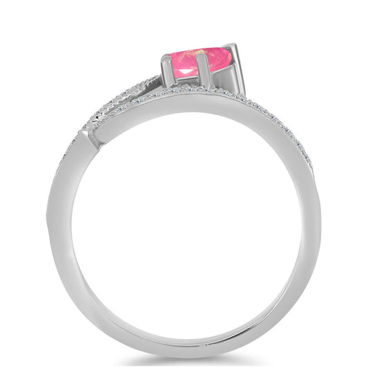 Anel de Prata com Opala Rosa de Lega Dembi e Topázio Branco