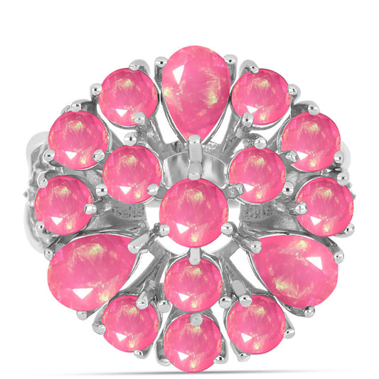 Anel de Prata com Opala Rosa de Lega Dembi e Topázio Branco  Contraste: Cabeca de Veado (800)