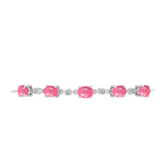 Pulseira de Prata com Opala Rosa de Lega Dembi e Topázio Branco  Contraste: Cabeca de Veado (800)