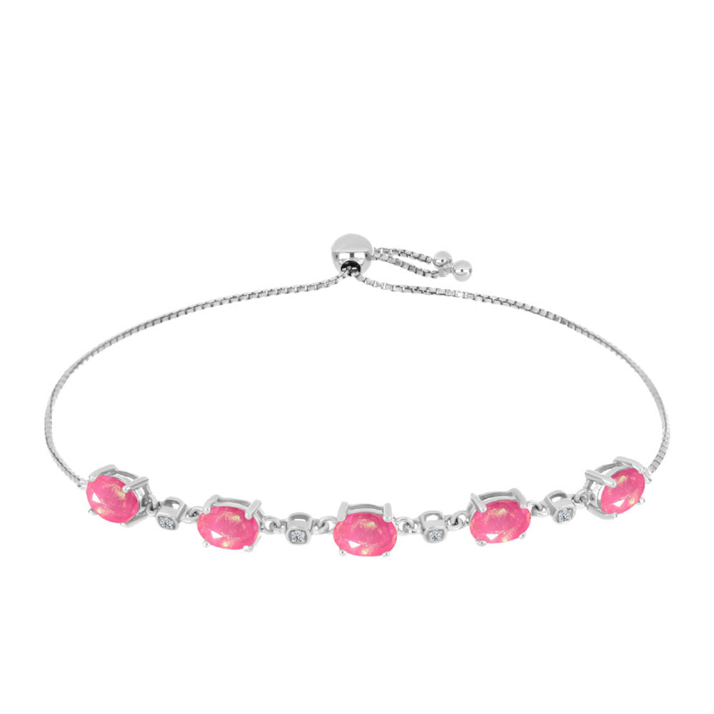 Pulseira de Prata com Opala Rosa de Lega Dembi e Topázio Branco  Contraste: Cabeca de Veado (800)