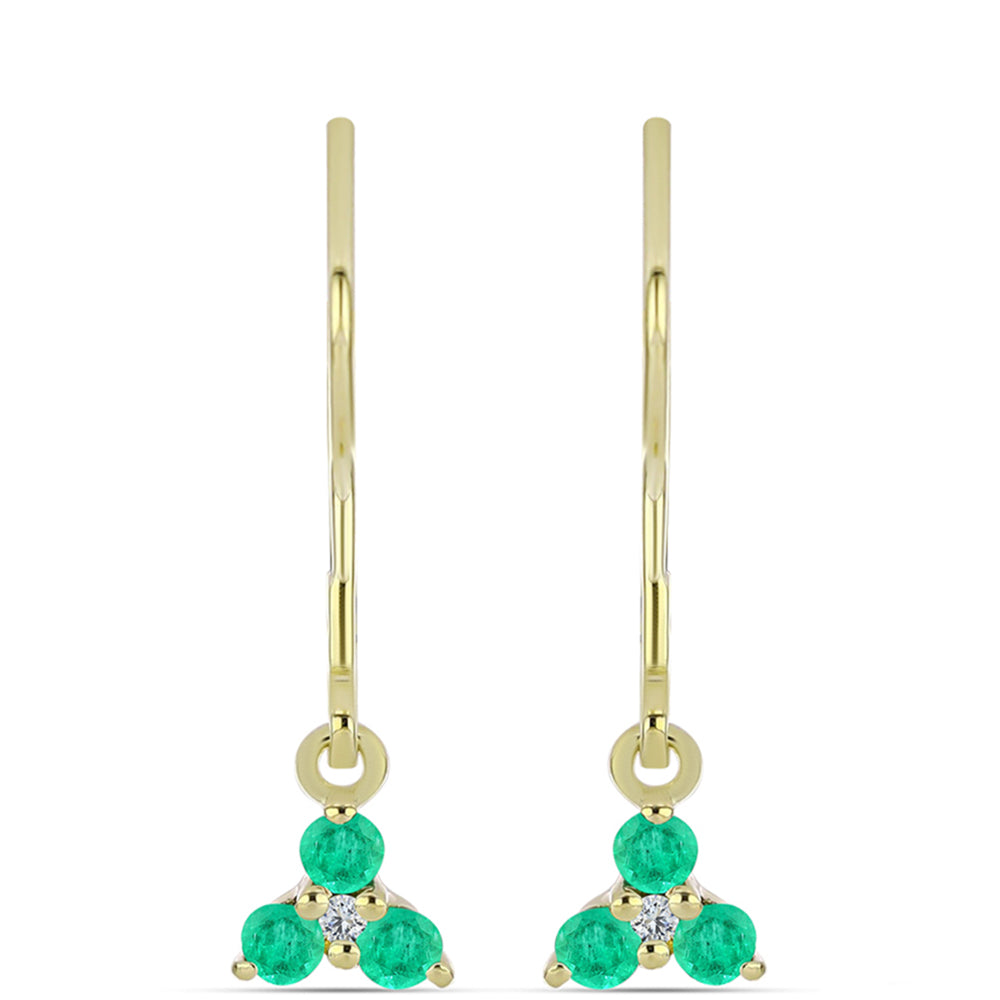 Brincos de Prata com Banho de Ouro com Esmeralda da Colômbia e Diamante Branco