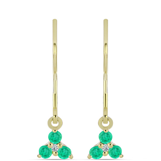 Brincos de Prata com Banho de Ouro com Esmeralda da Colômbia e Diamante Branco