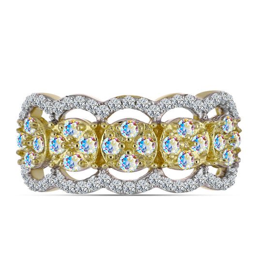 Anel de Prata com Banho de Ouro com Moissanite efeito gelo e Topázio Branco  Contraste: Cabeca de Veado (800)