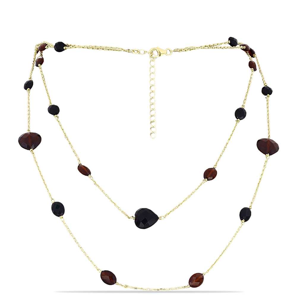 Colar de Prata com Banho de Ouro com Granada de Barton e Ónix Preta  Contraste: Cabeca de Veado (800)