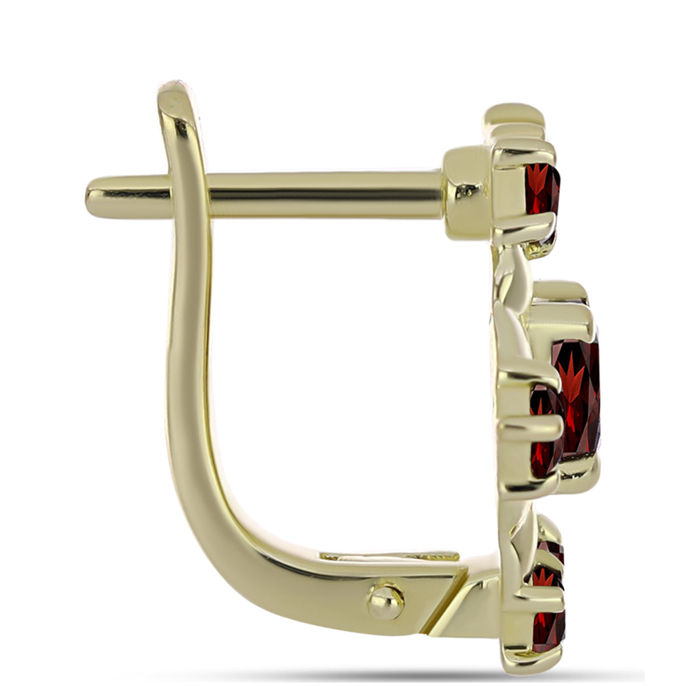 Brincos de Prata com Banho de Ouro com Granada de Barton