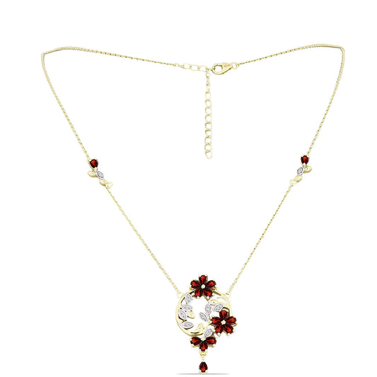 Colar de Prata com Banho de Ouro com Granada de Barton e Topázio Branco  Contraste: Cabeca de Veado (800)