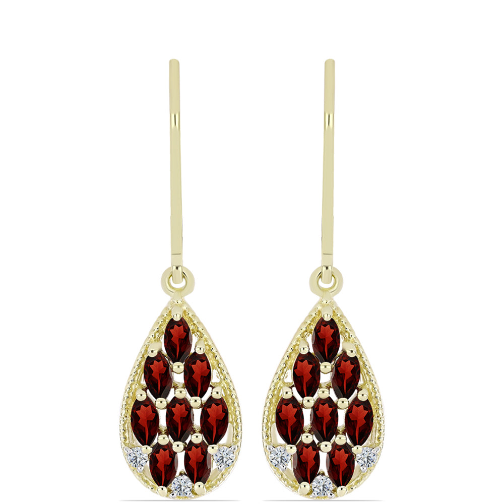 Brincos de Prata com Banho de Ouro com Granada de Barton e Topázio Branco 1 