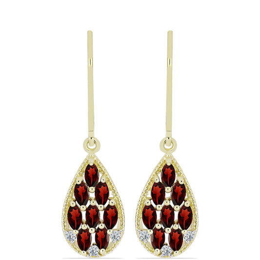 Brincos de Prata com Banho de Ouro com Granada de Barton e Topázio Branco